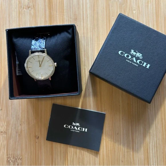 Coach Audrey Watch With 35mm Silver White Face & NavyBlue Leather Band